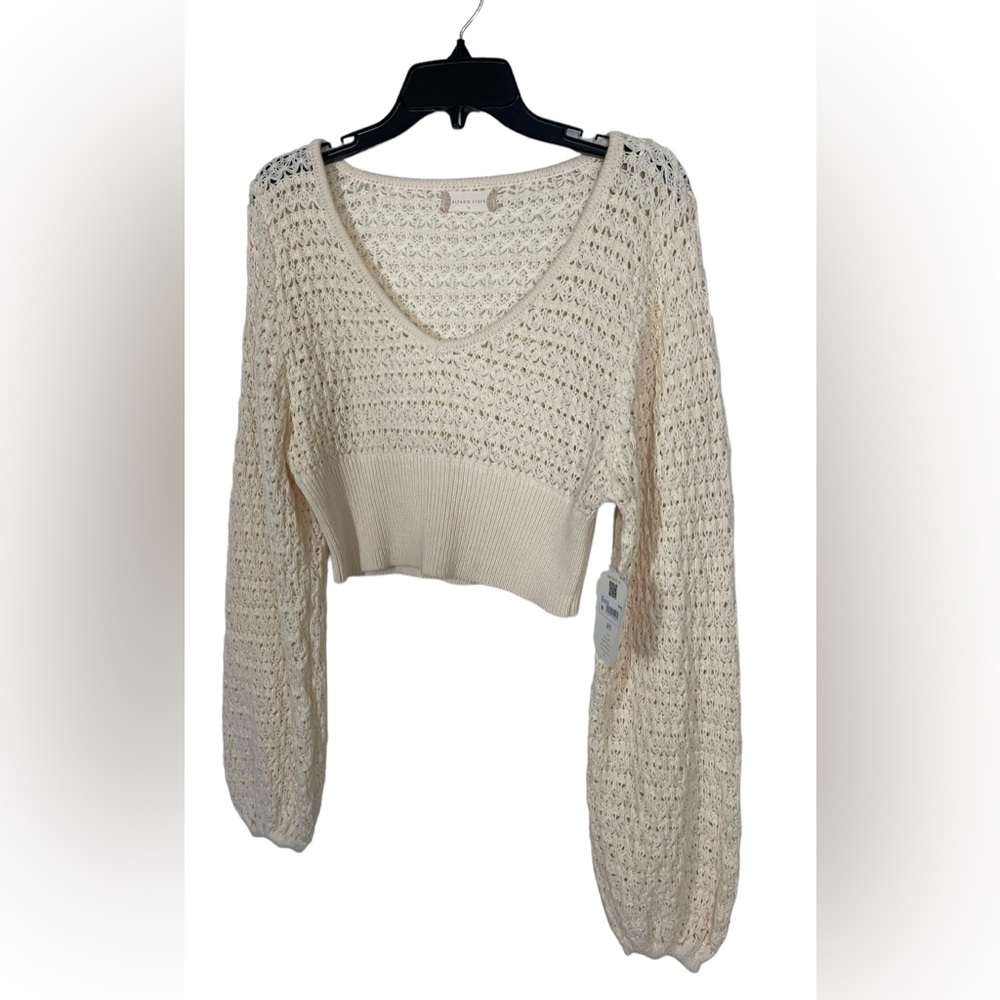EUC Altar’d State Briella Knit Sweater Open Knit Crochet Cropped Ivory Size M - Picture 2 of 13
